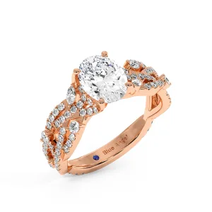 Oval Diamond Split Shank Halo Engagement Ring