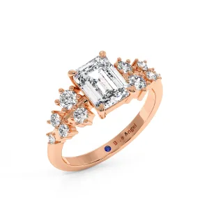 Emerald With Round Halo Engagement Ring - Rose Gold