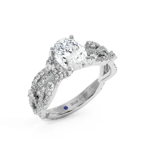 Oval Diamond Split Shank Halo Engagement Ring - White Gold