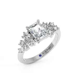 Radiant With Round Diamond Halo Engagement Ring - White Gold