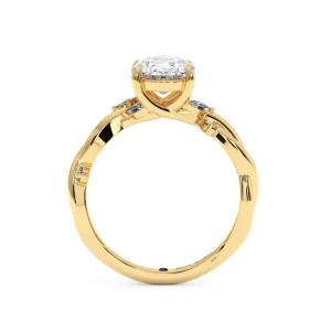 Oval Diamond Halo Engagement Stylish Ring - Yellow Gold